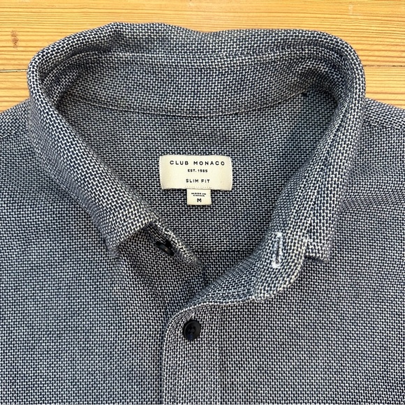 Club Monaco Navy and White Textured Casual Button Down Shirt - Picture 1 of 4